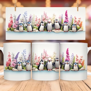 3D ペンギン マグ ラップ png、3D クリスマス マグ ラップ png、動物マグ ラップ、11 オンスおよび 15 オンス マグ テンプレート、春マグ ラップ、ホリデー マグ ラップ