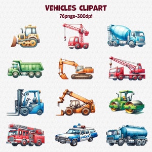 Watercolor Vehicles Clipart - Watercolor Transportation png Download - Instant Download - Bulldozer - Cement Truck - Excavator - Dump Truck