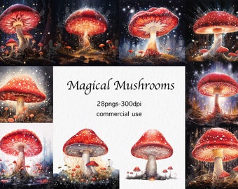 Watercolor Magic Mushroom Clipart: Fantasy PNG Bundle (Digital Download)