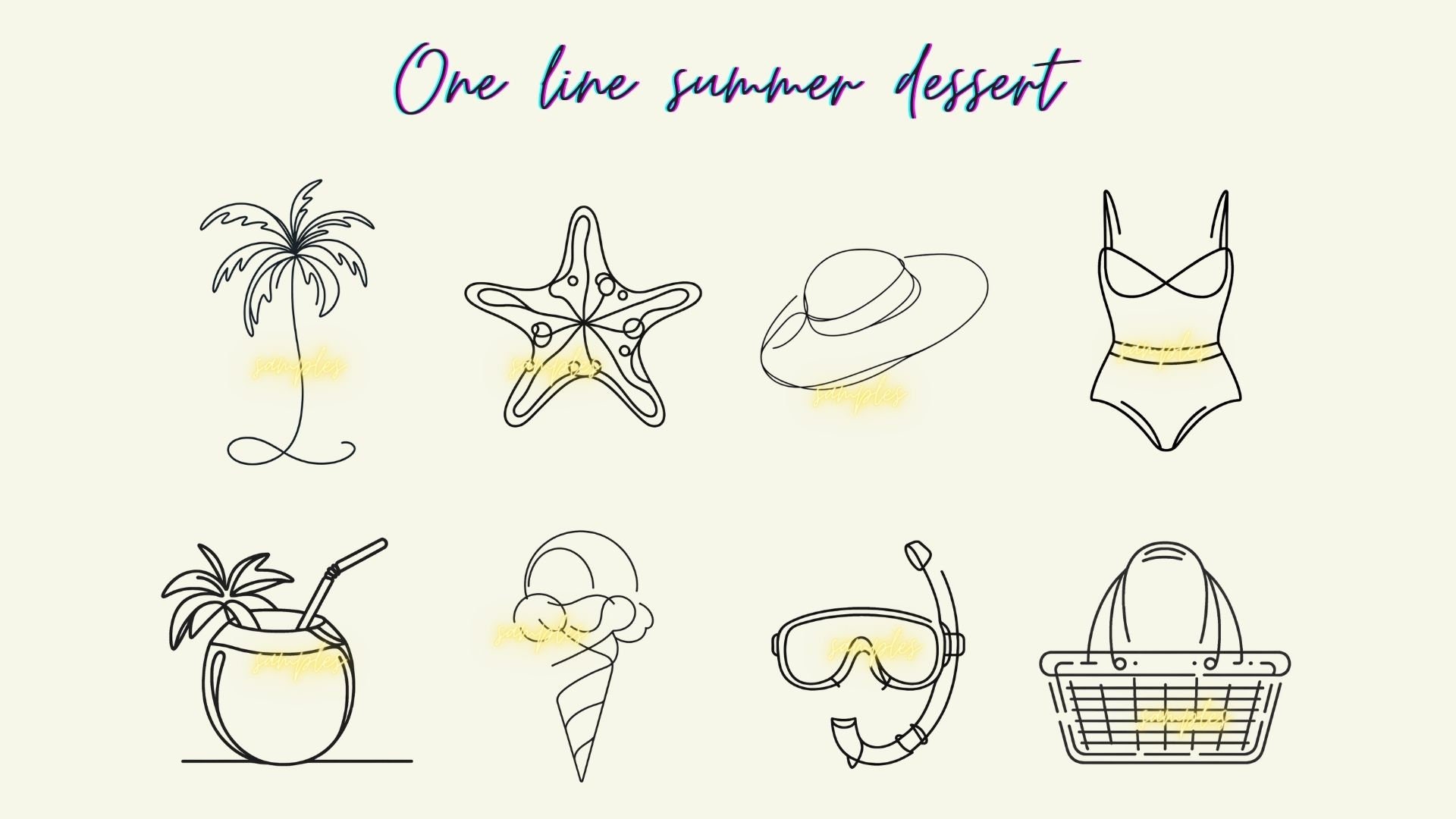 Summer Beach Line Art SVG PNG: Vacation Clipart (digital Files) - Etsy