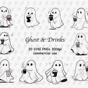 20 Ghosts Drinks SVG Bundle, Ghost drinking Coffee Png,  SVG bundle, Halloween Ghost Png, Ghost Png, Ghost Outline svg |Ghost Silhouette svg