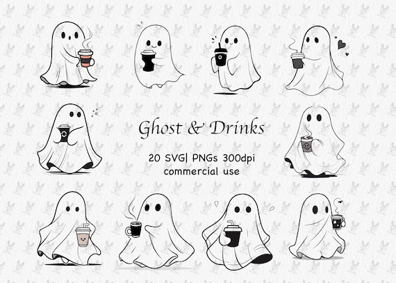 Ghost Drinks SVG Bundle: Halloween Ghost Coffee PNG (Digital Download)