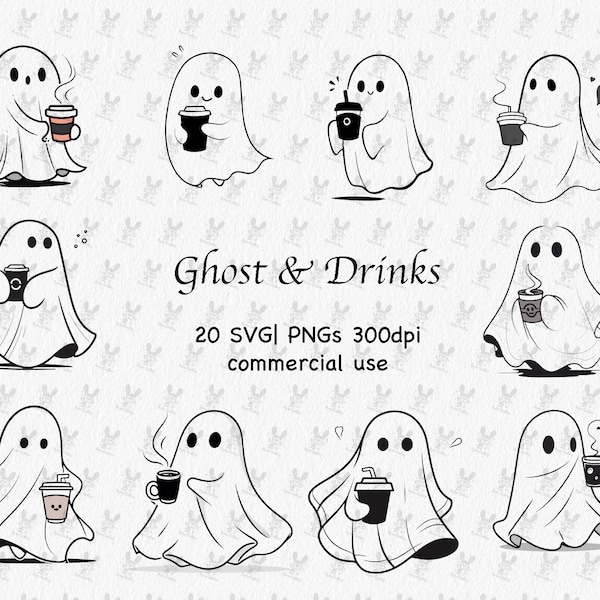 20 Ghosts Drinks SVG Bundle, Ghost drinking Coffee Png,  SVG bundle, Halloween Ghost Png, Ghost Png, Ghost Outline svg |Ghost Silhouette svg