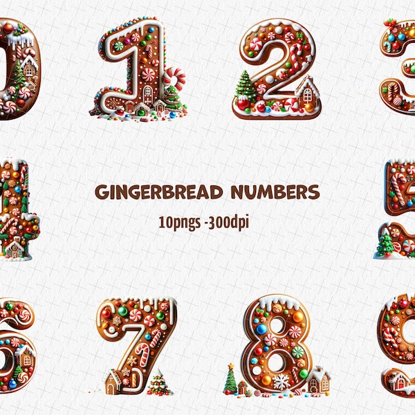Gingerbread numbers clipart, commercial use, vector graphics, digital clip art, digital images, Nursery decor, numbers PNG, birthday png