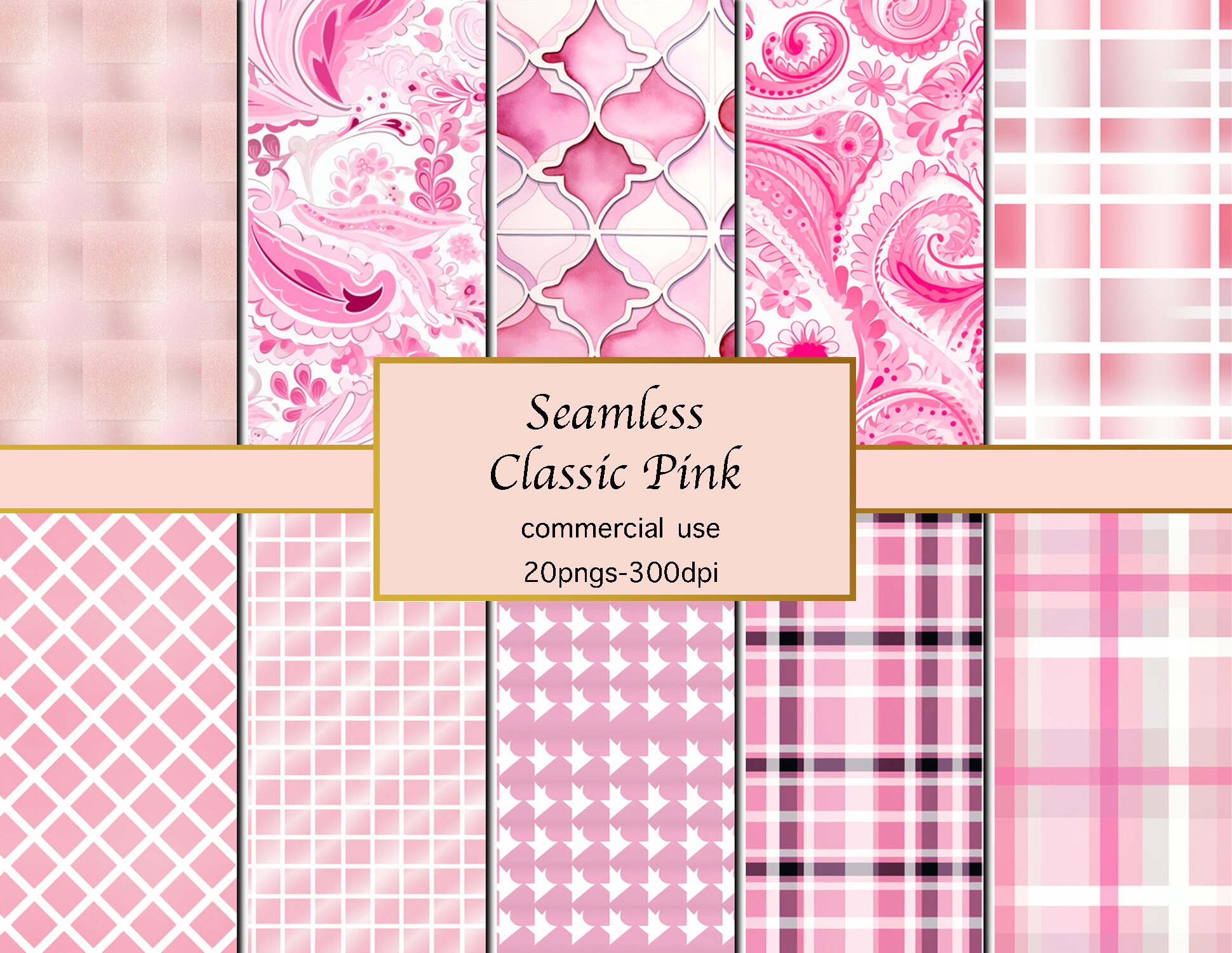 Pink Paper Layout Pattern Pink Digital Paper: Classic Seamless Patterns (commercial Instant ...