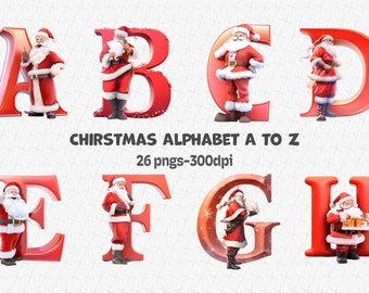 Watercolor Christmas Alphabet, letters Png, Alphabet Png, Santa Claus png, Decorative Letters, Alphabet Sublimation, Christmas Letters