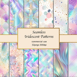 Iridescent Patterns pngs, seamless iridescent digital paper, iridescent foils textures, metallic pastel, commercial use, instantly download