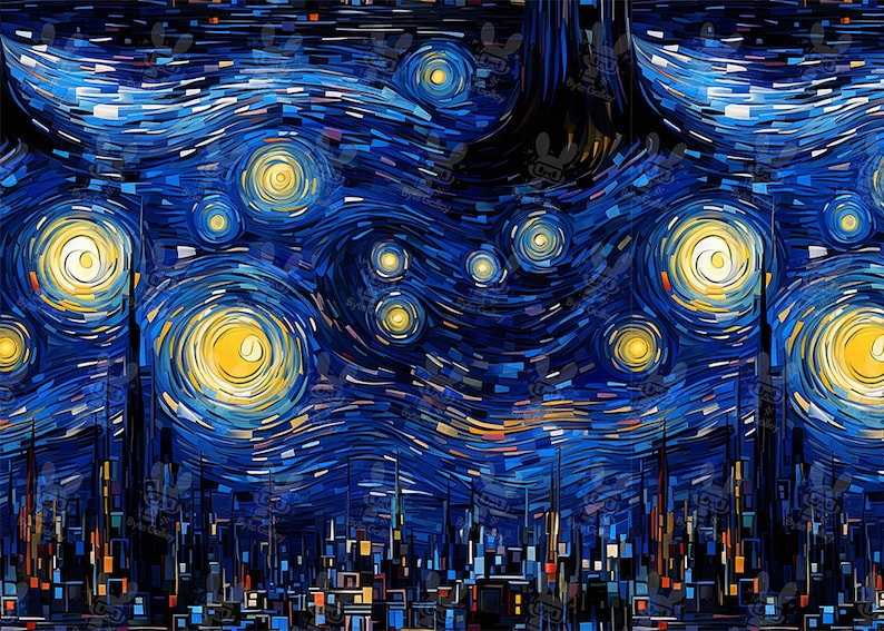 Van Gogh Starry Night Digital Paper: Seamless Sky Pattern (PNG Files ...