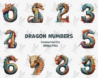 Dragon numbers clipart, clipart commercial use, vector graphics, digital clip art, digital images, Nursery decor, numbers PNG, birthday png