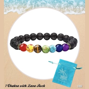 Pulsera de piedras preciosas con cuentas de 7 chakras Piedras de lava / Piedra de lava Pulseras de 7 chakras / Pulsera de piedra de 7 chakras / Pulsera de piedra de lava 7 Chakras