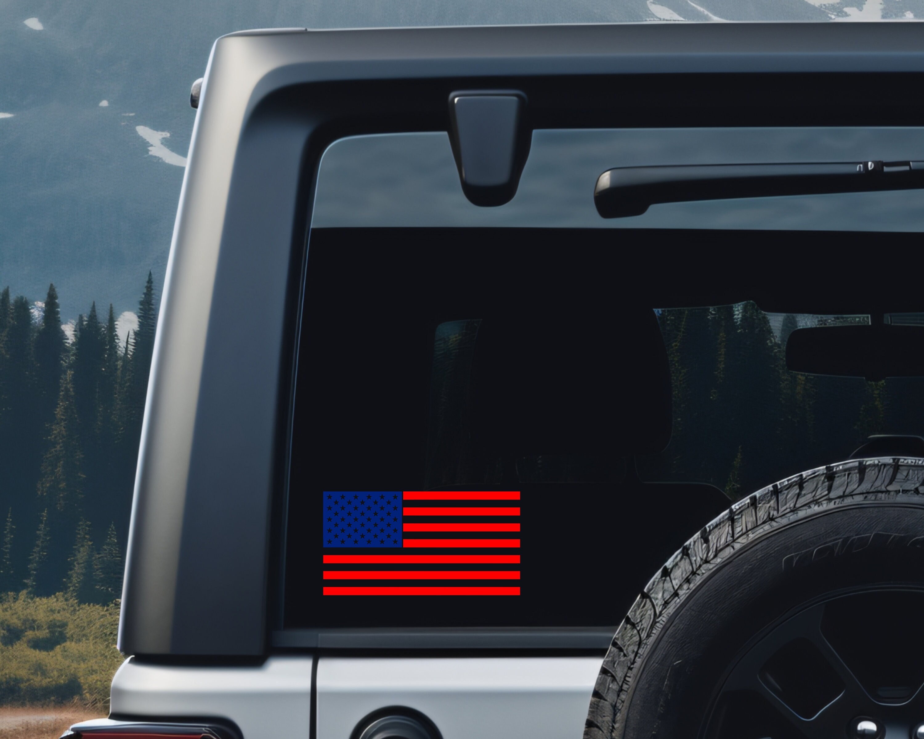 Lilcowboy Mountain Scene USA Flag Decal For Jeep Grand Cherokee WK2 (2011-2020)