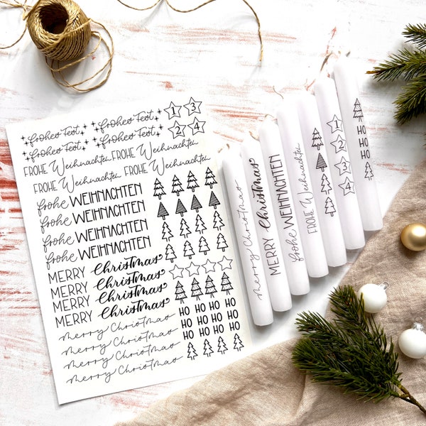 Print template for Christmas candles / PDF template / Christmas candle tattoos / Design candles with water slide film / Christmas candle