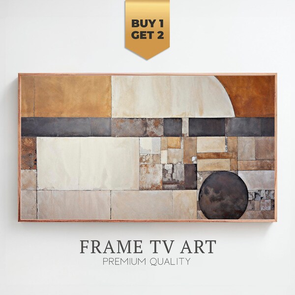 Abstract Geometric Harmony Art for Samsung Frame TV, Modern Beige and Brown Digital Download, Minimalist Circle Design, Wabi Sabi Decor