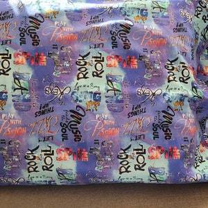 Standard/ queen pillowcase handmade cotton rock n roll fabric in shades of blue.
