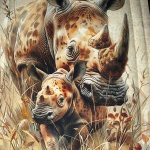 Snackmatte 23 x 32 cm handgefertigt. Mama & Baby Nashorn, wild Afrika Natur.