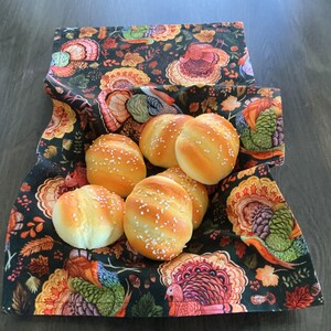 Brödkorgduk handgjord Thanksgiving kalkontryck vändbar 28x51 cm bomull bordsskiva i höstfärger.