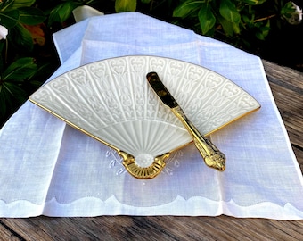 Vintage Lenox Dessert Or Cheese Tray With Gold-Plated Stainless Steel Knife