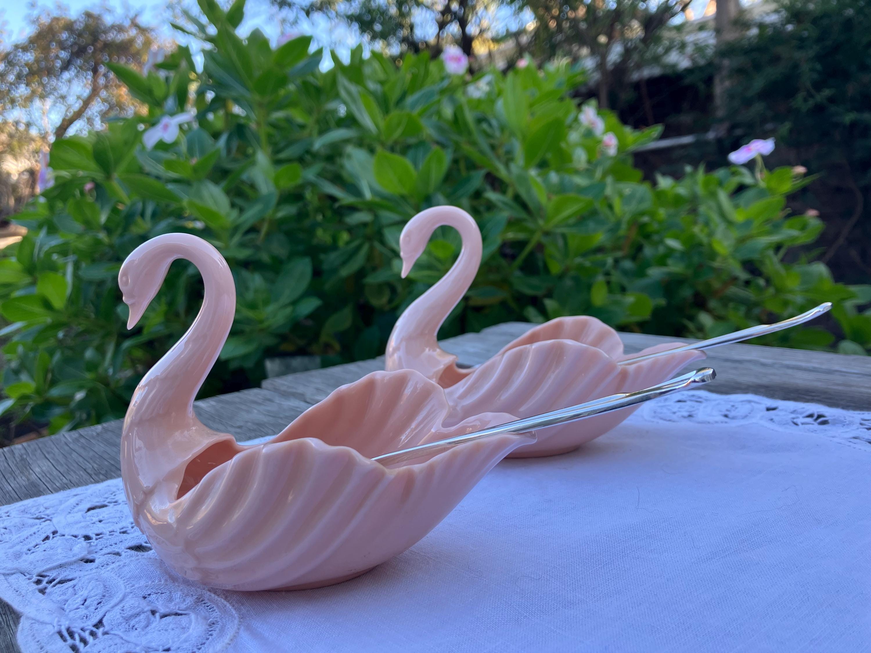 Set of Vintage Soft Pink Lenox Swan Butter Dish and Sterling