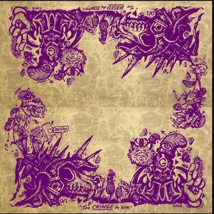 Puede incluir: Diseño gráfico morado y negro con el texto "Too CRINGE to WIN" y "BASED SCOOP!!" sobre un fondo marrón texturizado.