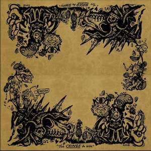 Puede incluir: Una ilustración en blanco y negro de un cuadrado con cuatro esquinas. Cada esquina presenta un diseño diferente con una criatura monstruosa, un gato y un signo de paz. El texto "Too BASED 4 SCOOP!!" y "Too CRINGE to WIN." están incluidos en la imagen.