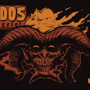 May include: A black graphic print featuring a stylized horned demon skull with a cigarette in its mouth. The text reads RAKDOS The Muscle! in orange, with GOLDSABER in the bottom left and the number 50 in the bottom right corner on an orange background.