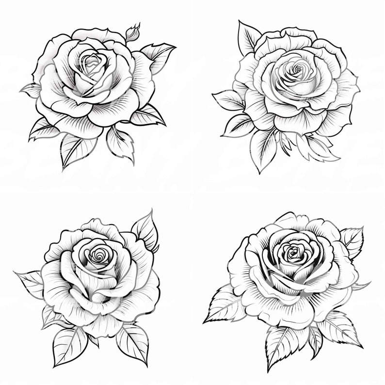 Rose Tattoo Stencil 4 Pack Etsy