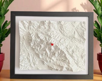 Custom 3D Topographic Map: Personalized Mountain Art, Engagement Gift