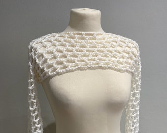 White Crochet Women's Mesh Bolero Shrug with Holes | Multiple Sizes / Colours Available | Handmade in 2024 , New Design