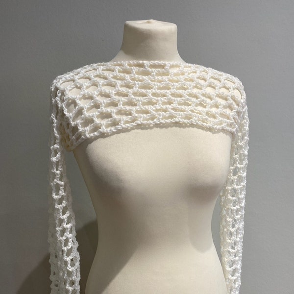 White Crochet Women's Mesh Bolero Shrug with Holes | Multiple Sizes / Colours Available | Handmade in 2024 , New Design