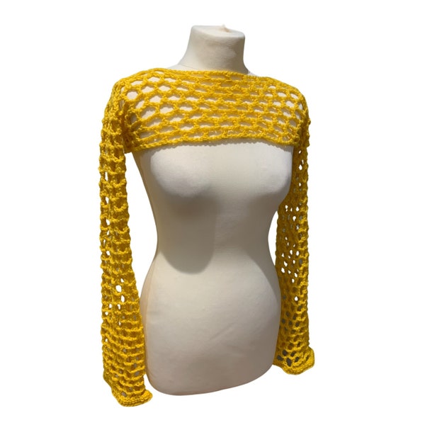 Yellow Crochet Women's Mesh Bolero Shrug with Holes | Multiple Sizes / Colours Available | Handmade in 2024 , New Design