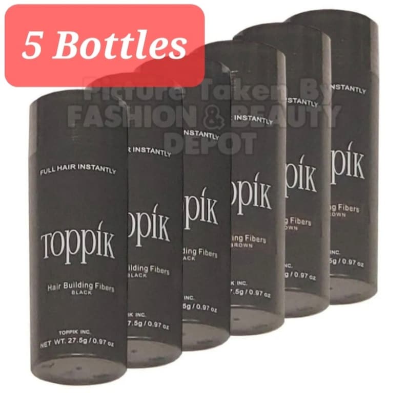 5 x TOPPIK Hair Building Fiber Choose Your Color 27.5g 0.97oz FASHIONBEAUTYDEPOT Pack of 5 image 1