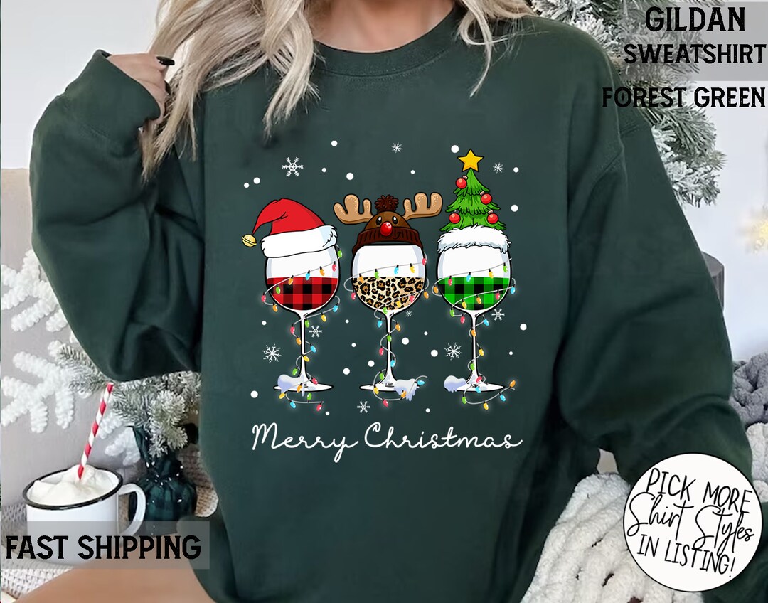 Christmas Party Sweatshirt, Christmas Hoodie, Womens Wine Glasses T