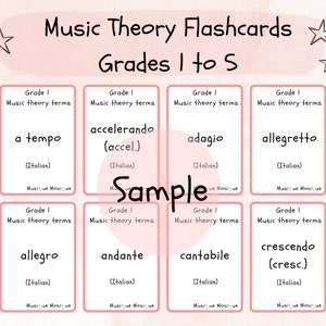 Musiktheorie-Lernkarten für die Klassen 1 bis 5, doppelseitige und druckbare Karteikarten
