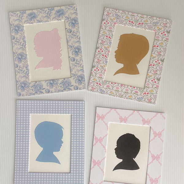 Design Your Own Hand-Cut 5x7 Silhouette Heirloom Portrait with 8x10 Patterned Mat