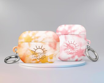 Tie Dye Airpods Case with Keychain: Sun and Wave Design Airpods Cover for Airpods Pro & Airpods 1,2,3, Perfect Birthday Gift