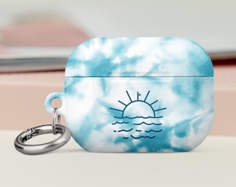 Tie Dye Airpods Case with Keychain: Sun & Wave Airpods 1,2,3 and Pro Cover, Perfect Birth Gift