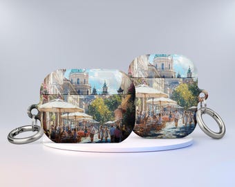 Étui pour AirPod avec peinture d'été européenne avec porte-clés pour Airpod Pro et Airpods 1,2,3, cadeau d'anniversaire parfait pour petite amie ou petit ami