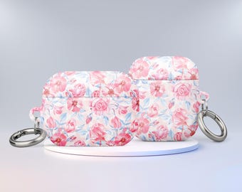 Pink Roses Airpods Case with Keychain: Floral Airpods 1,2,3 and Pro Cover, Perfect Birthday Gift