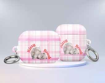 Kitty Break Airpods Case with Keychain: Pink Plaid Airpods Cover for Airpods Pro and Airpods 1,2,3, Perfect Birthday Gift