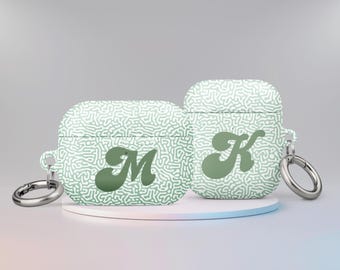 Mint Green Monogram Airpods Case with Keychain: Custom Initials Airpods Cover for Airpods Pro and Airpods 1,2,3, Perfect Birthday Gift