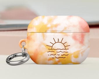 Tie Dye Airpods Case with Keychain: Sun & Wave Airpods 1,2,3 and Pro Cover, Perfect Birth Gift