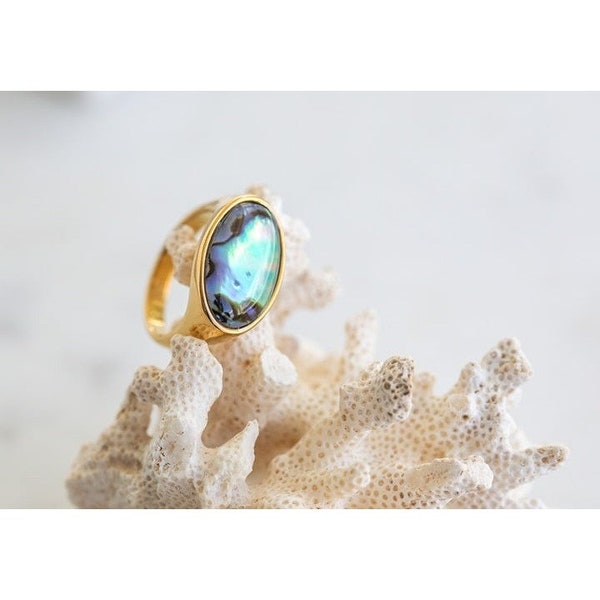 Gold Ring Abalone Gold Ring for Women Gold Ring Non Tarnish Abalone Shell Ring Beachy Waterproof Jewelry for Vacation Gift for Mothers Day