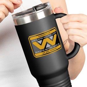 Weyland-Yutani Travel Mug, Property of Weyland Yutani Corporation, Insulated 40oz Handle Tumbler, Weyland Corporation, Xenomorph Mug