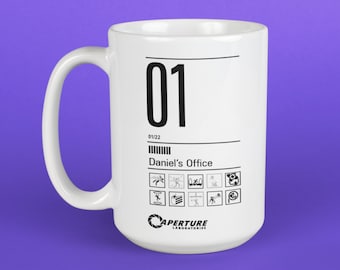 Personalized Test Chamber Mug, Testing Chamber Mug, Aperture Science, GLaDOS Chell, Aperture Laboratories,Companion Cube, Test Chamber Icons