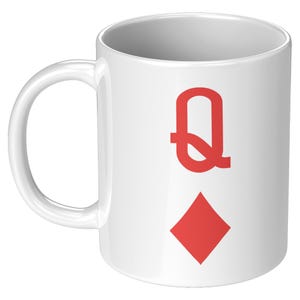 Taza de la Reina de Diamantes, taza de café negra o blanca de 11 oz o 15 oz, taza de póquer, regalo para reinas, regalo para jugadores de cartas, juegos de cartas, taza de cartas, juegos de azar