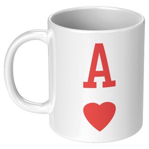 Taza de as de corazones, taza de café negra o blanca de 11 oz o 15 oz, taza de póquer, regalo para jugadores, regalo para jugadores de cartas, juegos de cartas, taza de póquer, blackjack