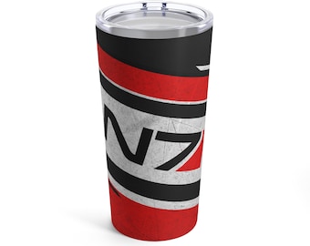 N7 Battle Tumbler, 20oz Stainless Steel, Systems Alliance Navy Marines, Video Gamer Water Bottle, Game Gift, Commander Shepard N7 Logo Flask