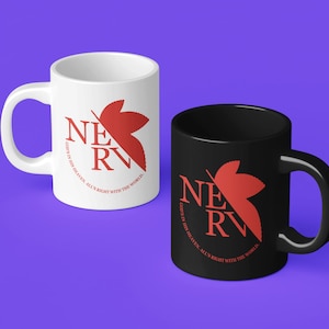 Nerv Mug, Nerv Logo Cup, Ceramic TV Mug, TV Coffee Cup, Fictional Corporation Mug, Fictional Company Mug, Fake Brand, Anime Mug, Japanese