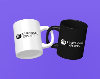 Universal Exports Mug, Universal Exports Logo Mug, Movie Mug, Ceramic Coffee Cup, Fictional Spy Corporation Mug, Fictional Shell Company Mug