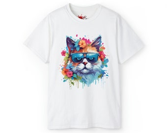 Camiseta unisex Gato gruñón con gafas de sol